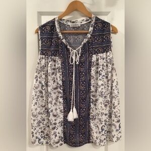 Modern Attraction Floral Boho Tassel Tie Tank Blouse